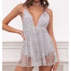 Skylar Sequin  In Silver Romper Med